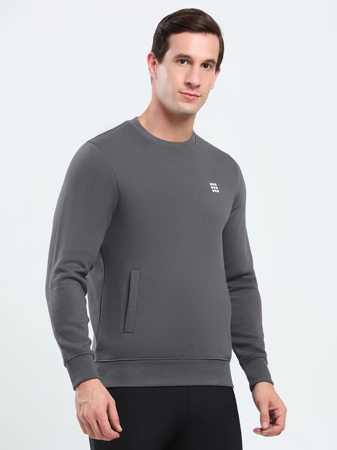 Rock.it Men Grey Solid Round Neck Full Sleeve Sweatshirt - Image 4