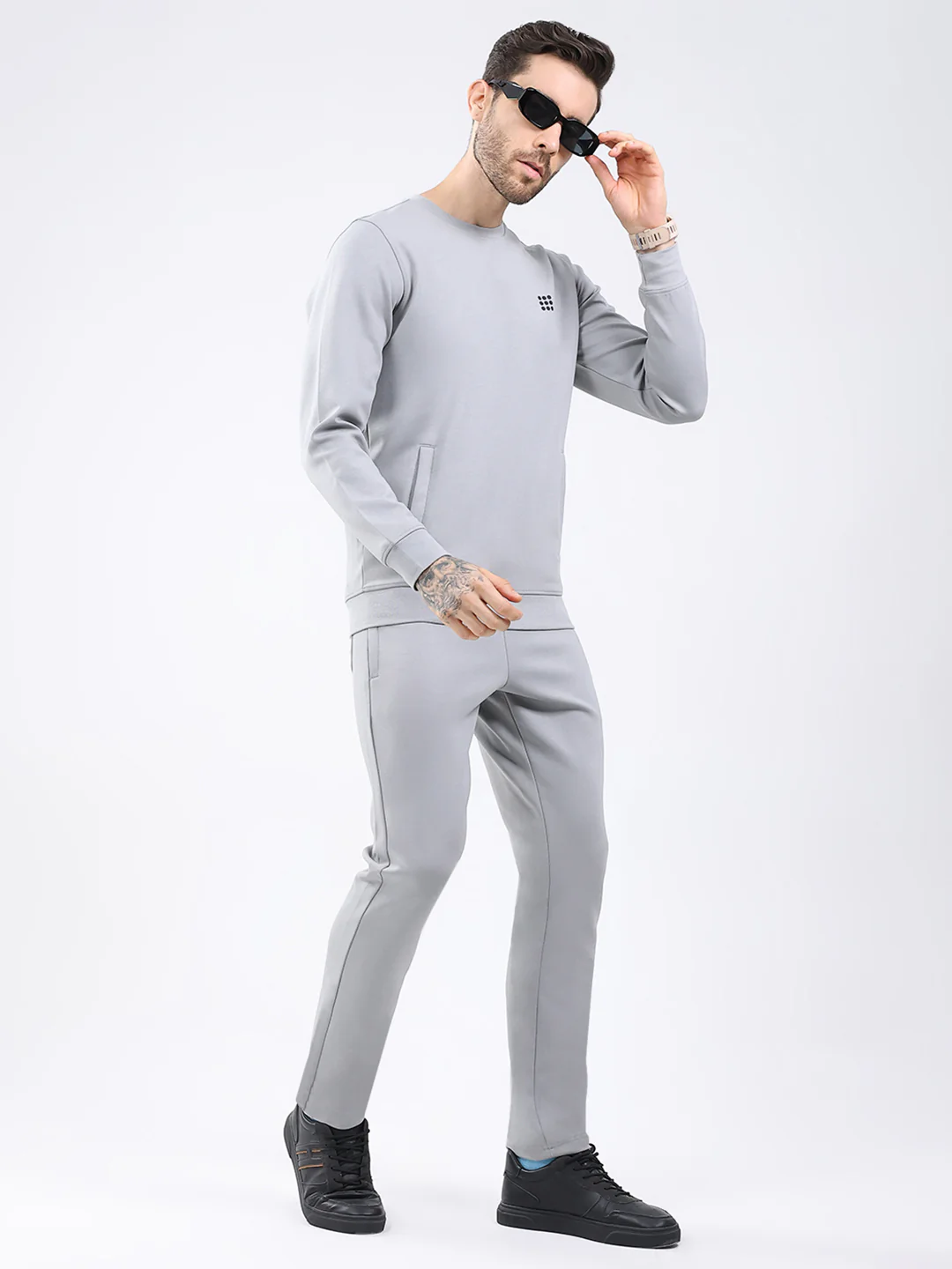 Rock.it Men Grey Solid Round Neck Full Sleeve Winter Tracksuit - Image 6