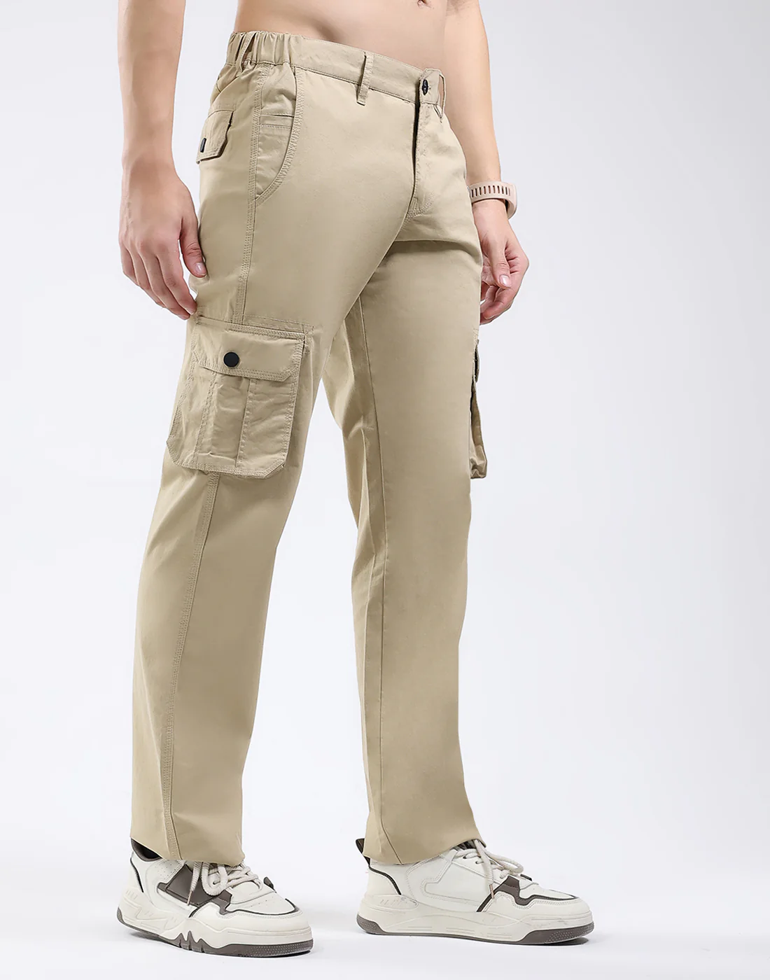 Rock.it Men Khaki Solid Regular Fit Cargo - Image 4