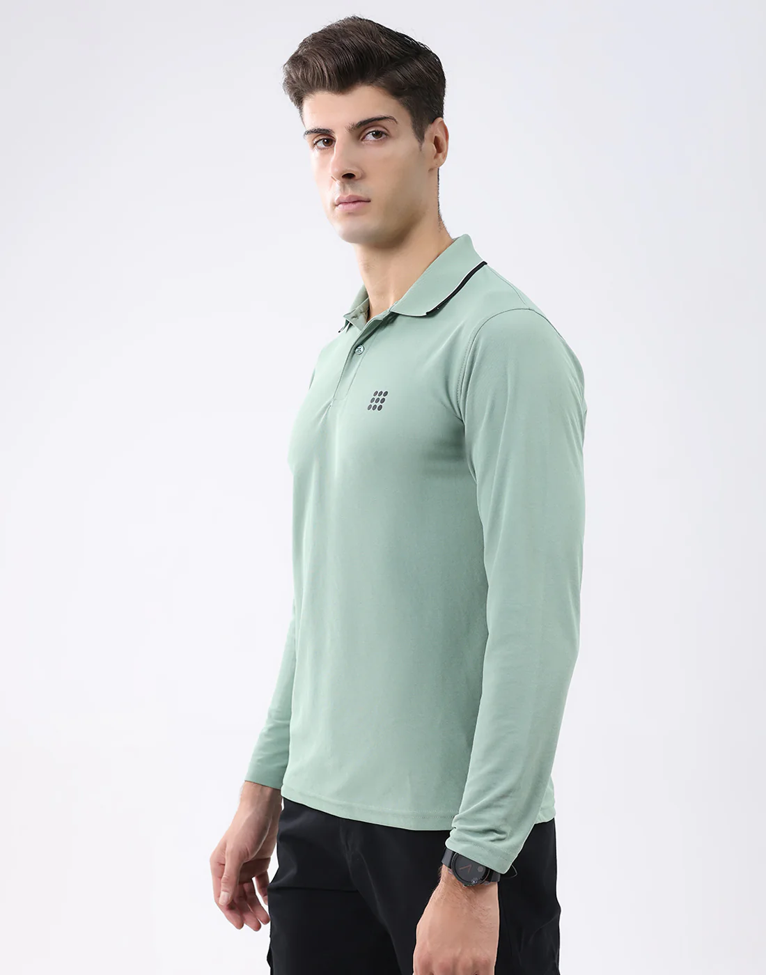 Rock.it Men Light Green Solid Collar Full Sleeve T-Shirt - Image 2