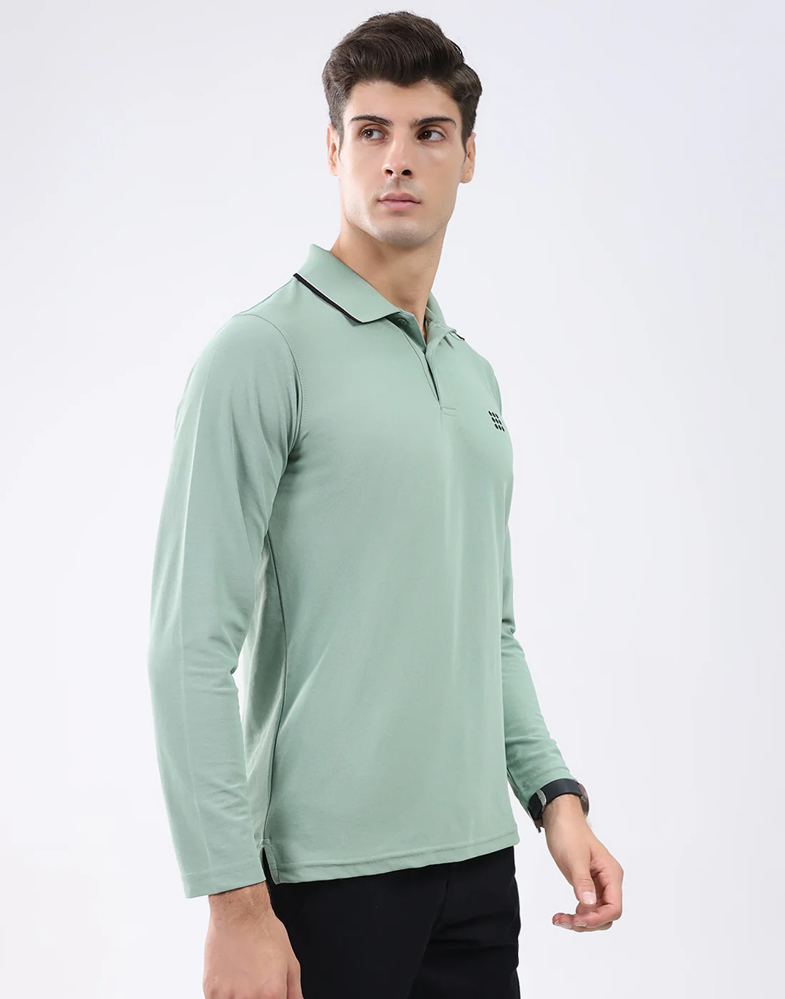 Rock.it Men Light Green Solid Collar Full Sleeve T-Shirt - Image 3