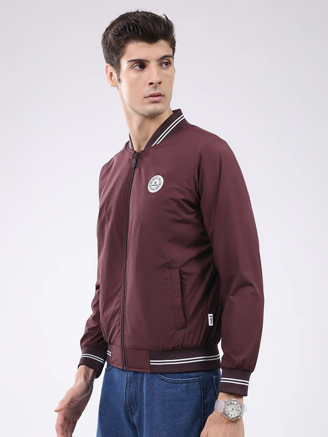 Rock.it Men Maroon Solid Band Neck Full Sleeve Jacket - Image 3