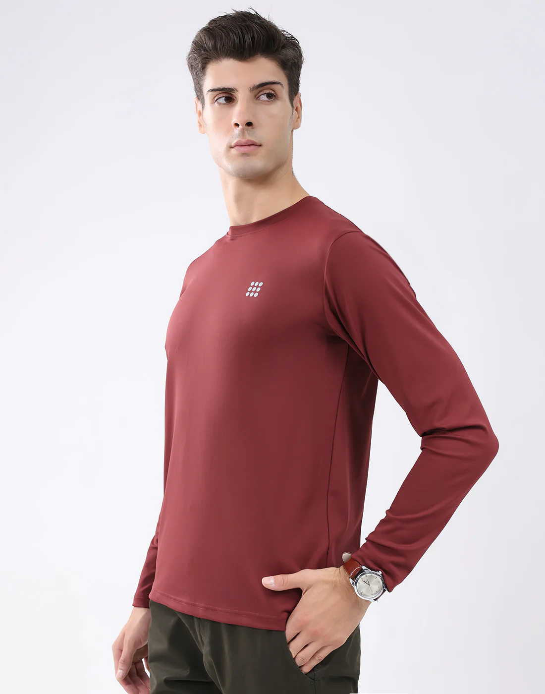 Rock.it Men Maroon Solid Round Neck Full Sleeve T-Shirt - Image 2