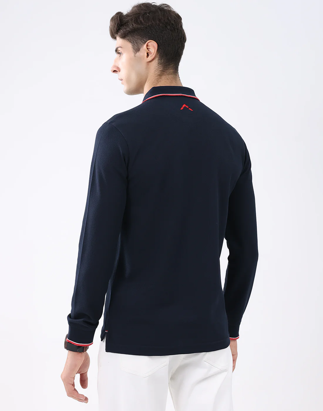 Rock.it Men Navy Blue Self Design Collar Full Sleeve T-Shirt - Image 4
