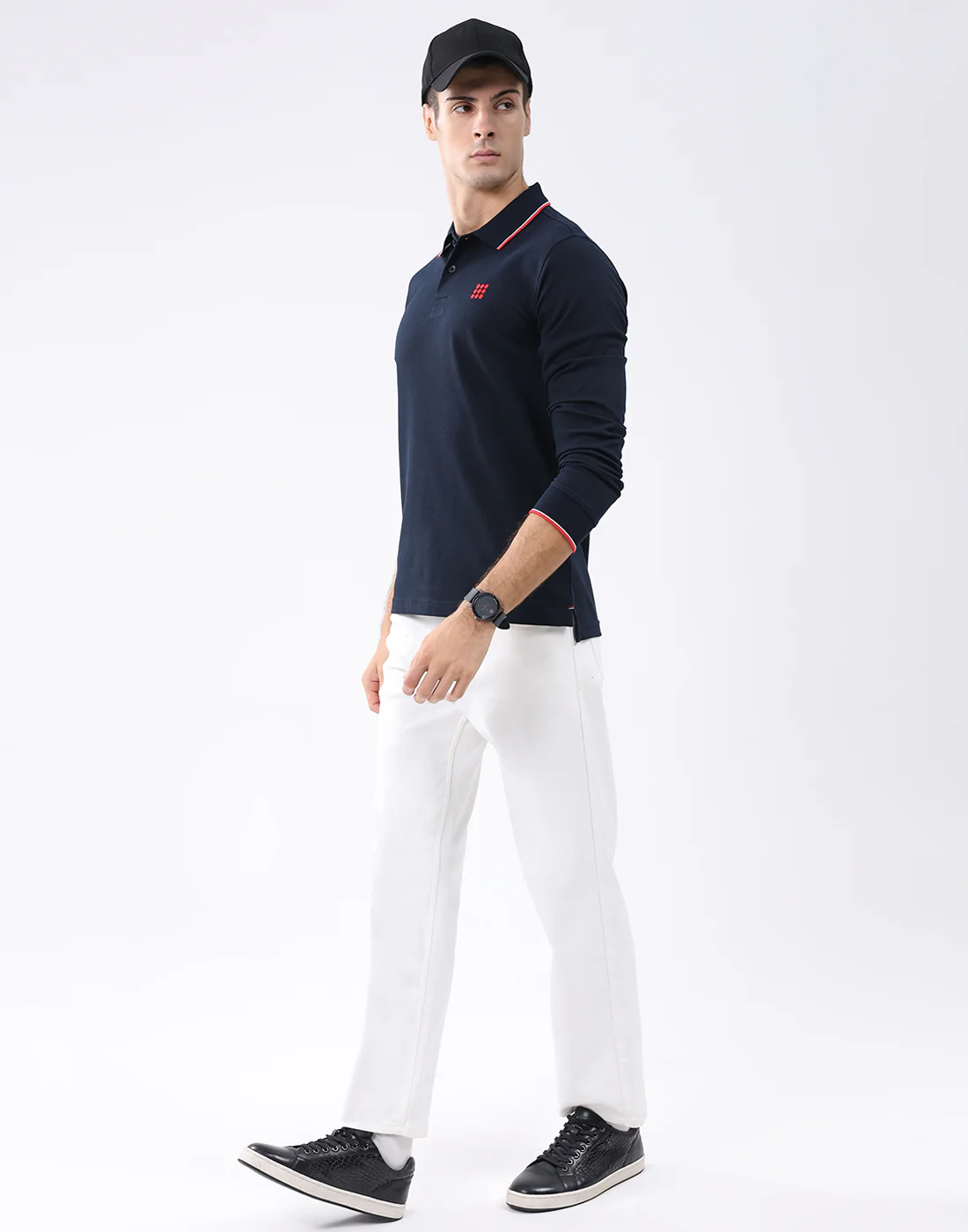 Rock.it Men Navy Blue Self Design Collar Full Sleeve T-Shirt - Image 5