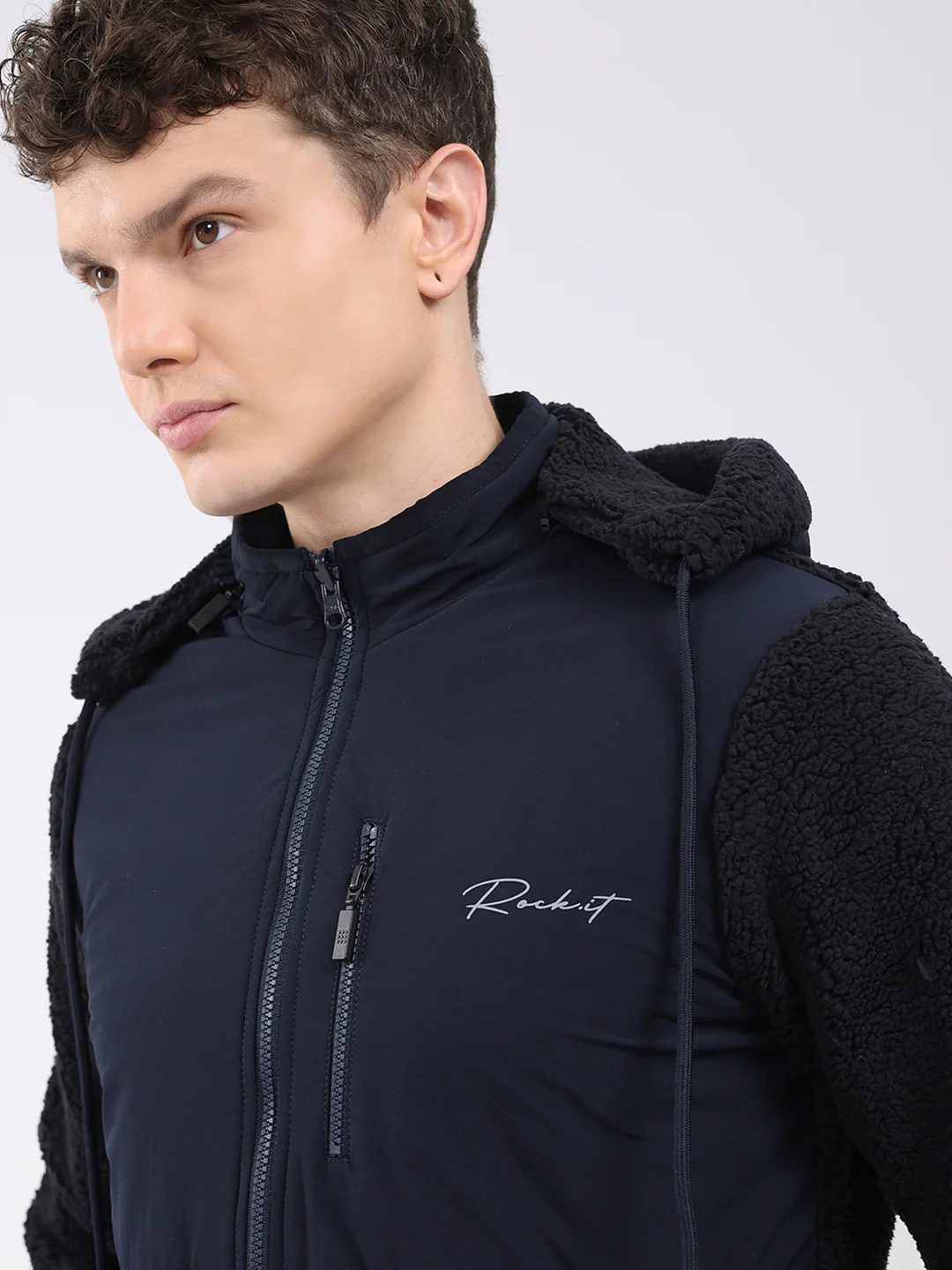 Rock.it Men Navy Blue Solid Hooded Full Sleeve Reversible Jacket - Image 10