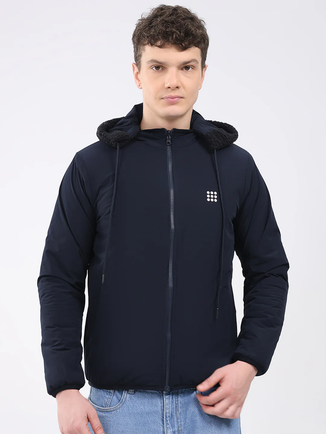 Rock.it Men Navy Blue Solid Hooded Full Sleeve Reversible Jacket - Image 6