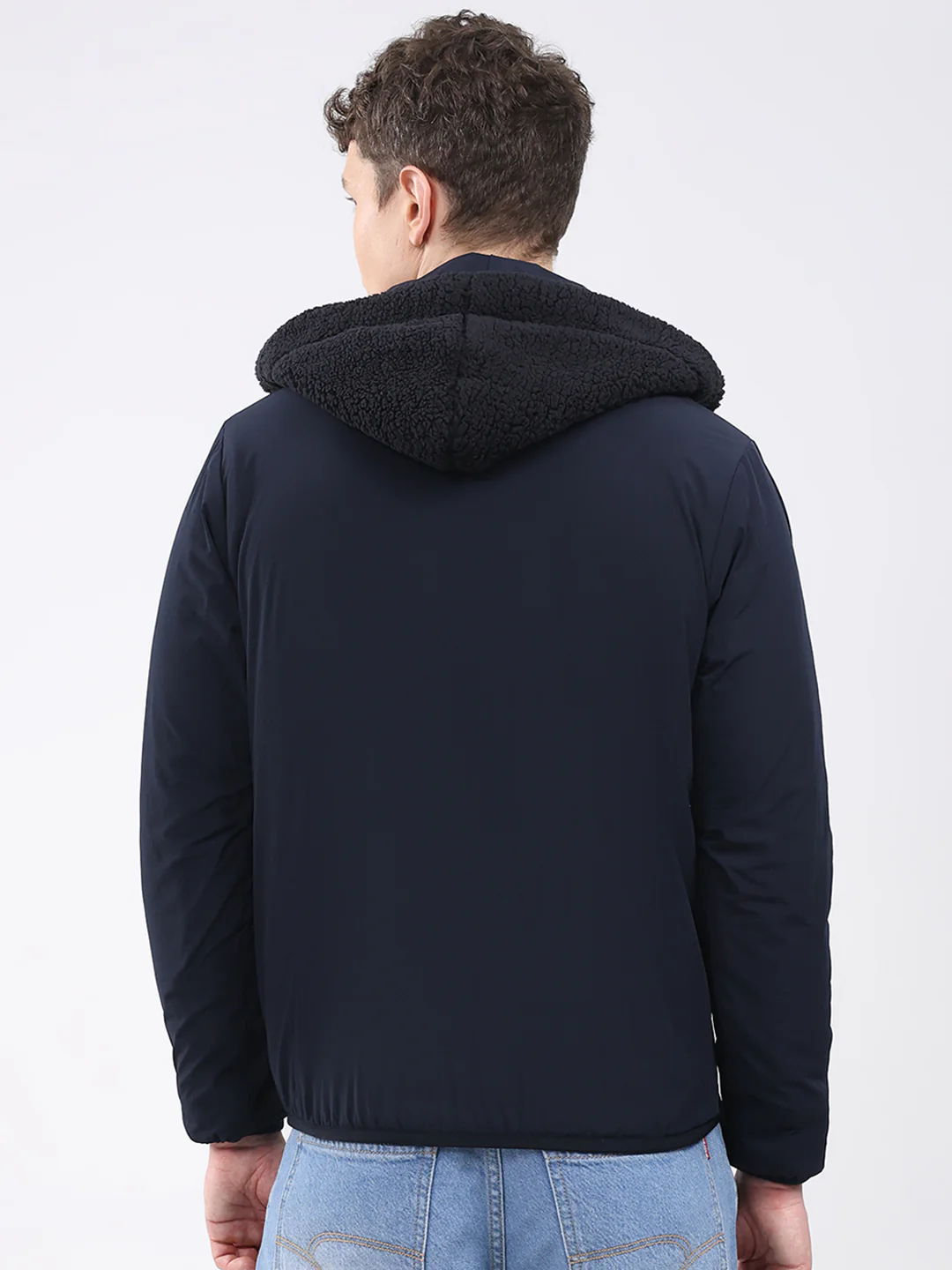 Rock.it Men Navy Blue Solid Hooded Full Sleeve Reversible Jacket - Image 8