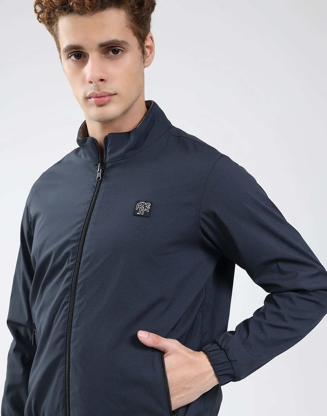 Rock.it Men Navy Blue Solid Mock Neck Full Sleeve Jacket - Image 10