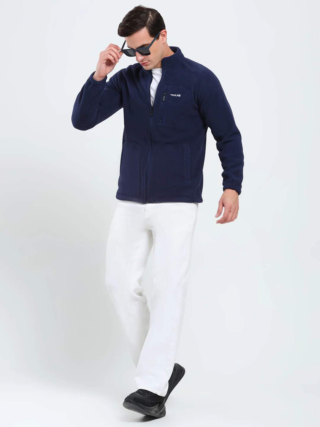 Rock.it Men Navy Blue Solid Mock Neck Full Sleeve Sweatshirt - Image 2
