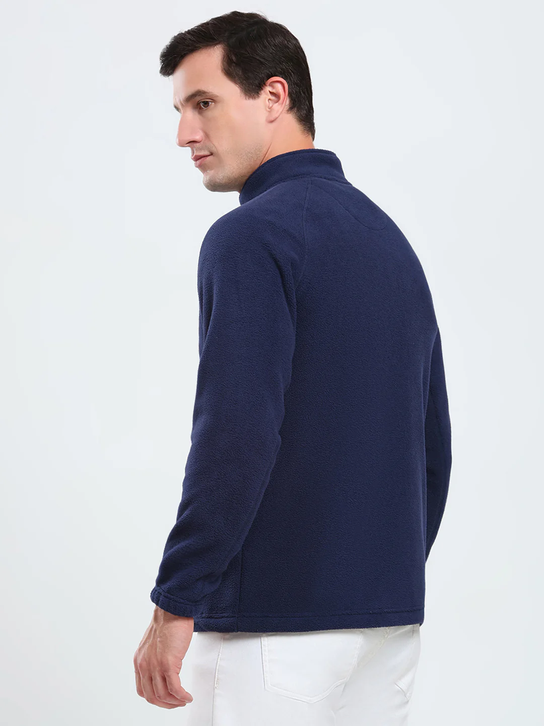 Rock.it Men Navy Blue Solid Mock Neck Full Sleeve Sweatshirt - Image 5