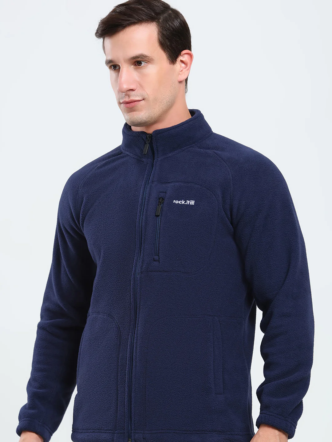 Rock.it Men Navy Blue Solid Mock Neck Full Sleeve Sweatshirt - Image 6