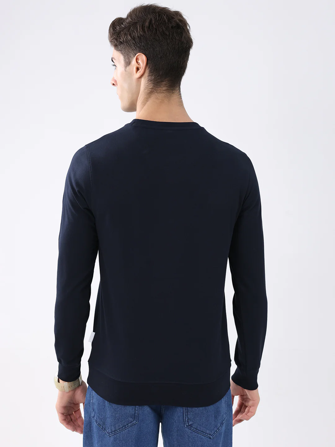 Rock.it Men Navy Blue Solid Round Neck Full Sleeve Sweatshirt - Image 5