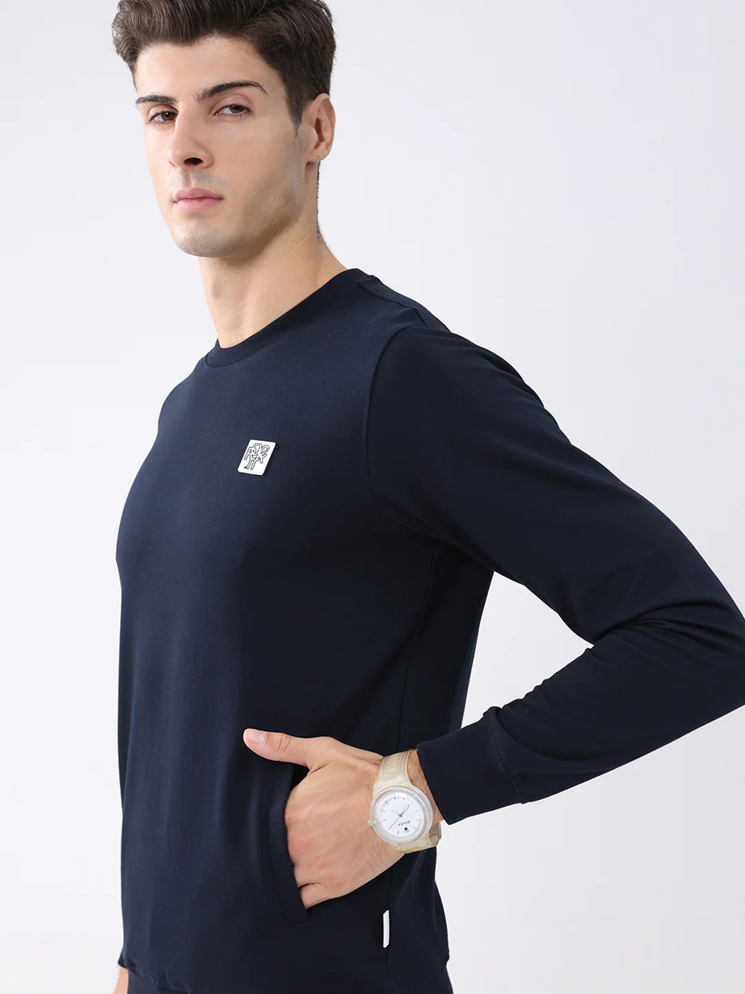 Rock.it Men Navy Blue Solid Round Neck Full Sleeve Sweatshirt - Image 6