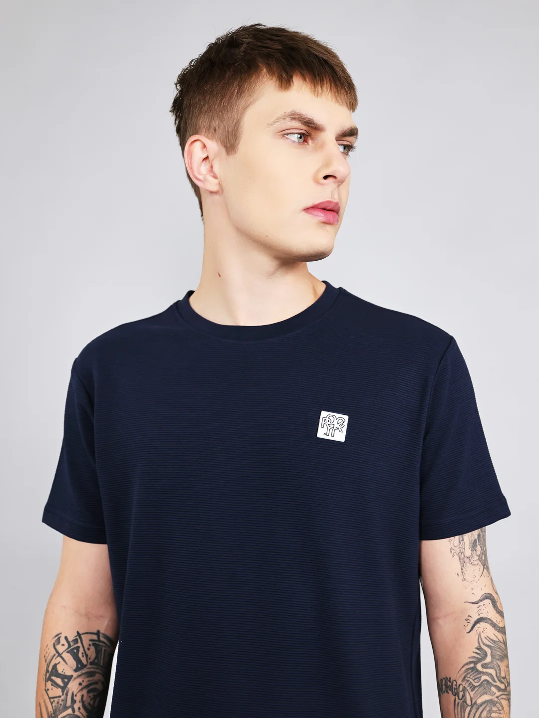 Rock.it Men Navy Blue Solid Round Neck Half Sleeve Cords Set - Image 5