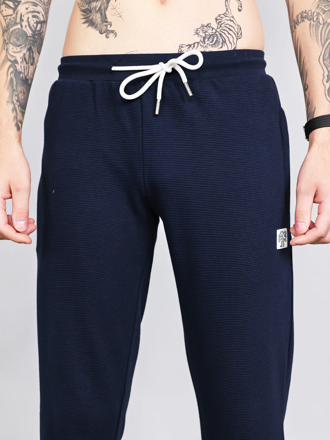 Rock.it Men Navy Blue Solid Round Neck Half Sleeve Cords Set - Image 7
