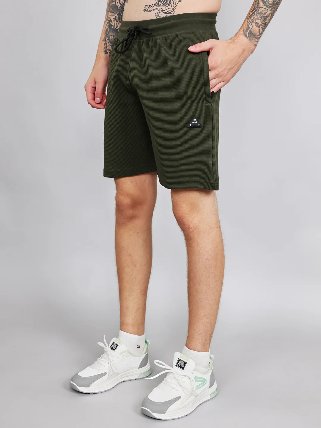 Rock.it Men Olive Self Design Round Neck Half Sleeve Cords Set - Image 3