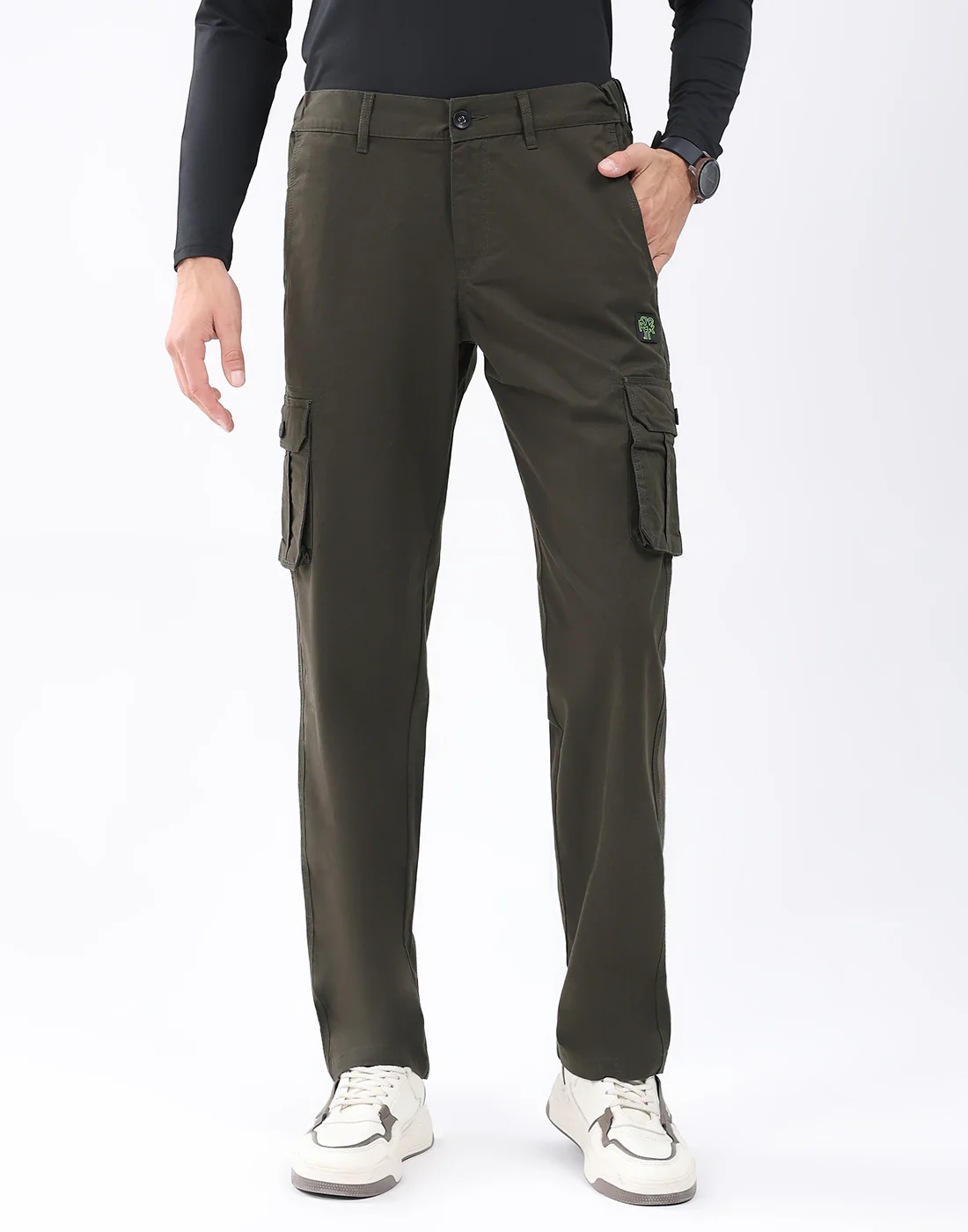 Rock.it Men Olive Solid Regular Fit Cargo