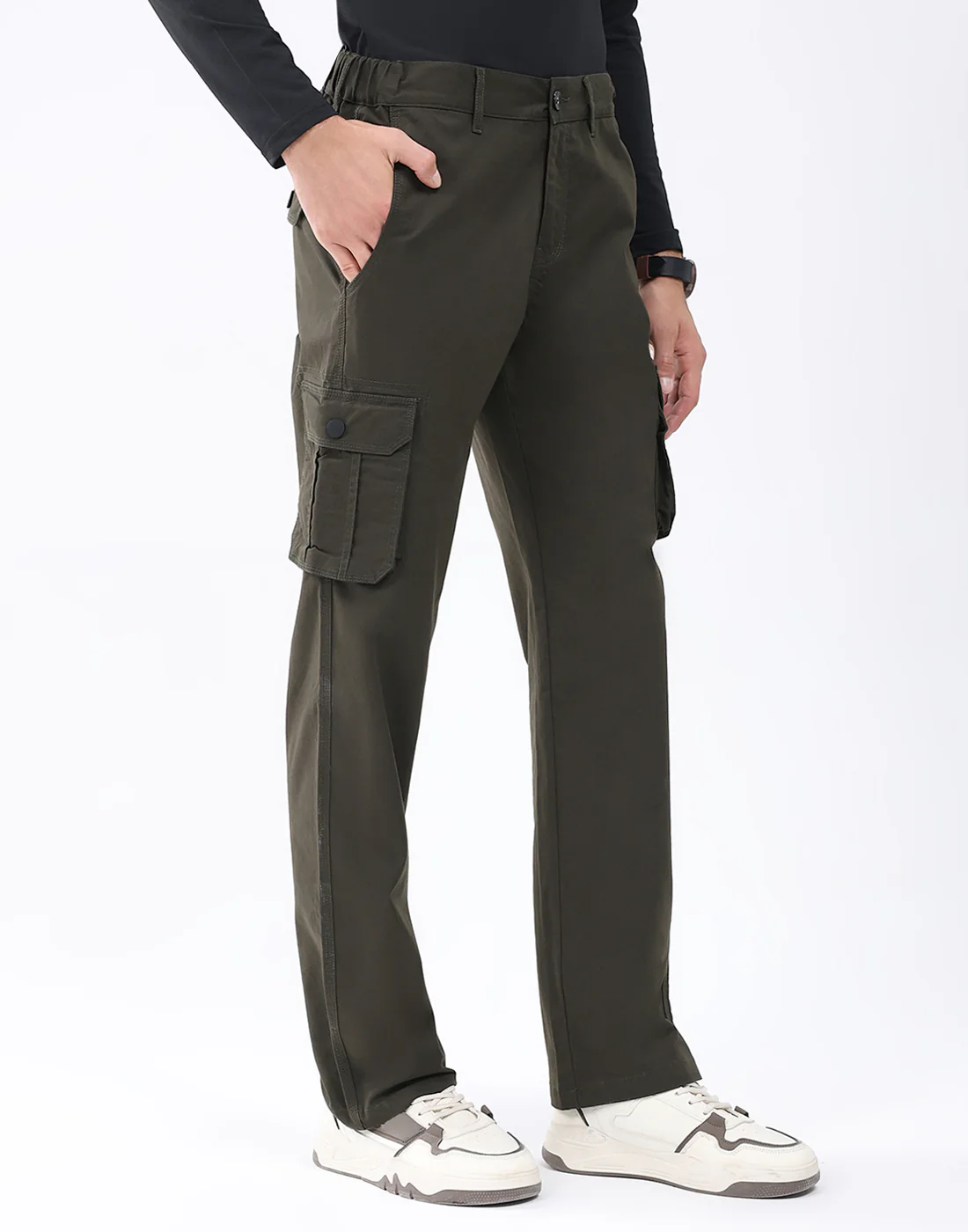 Rock.it Men Olive Solid Regular Fit Cargo - Image 3