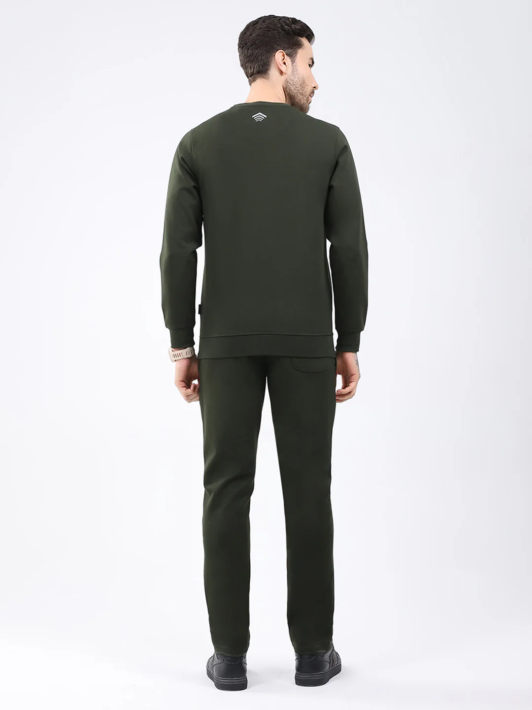 Rock.it Men Olive Solid Round Neck Full Sleeve Winter Tracksuit - Image 5