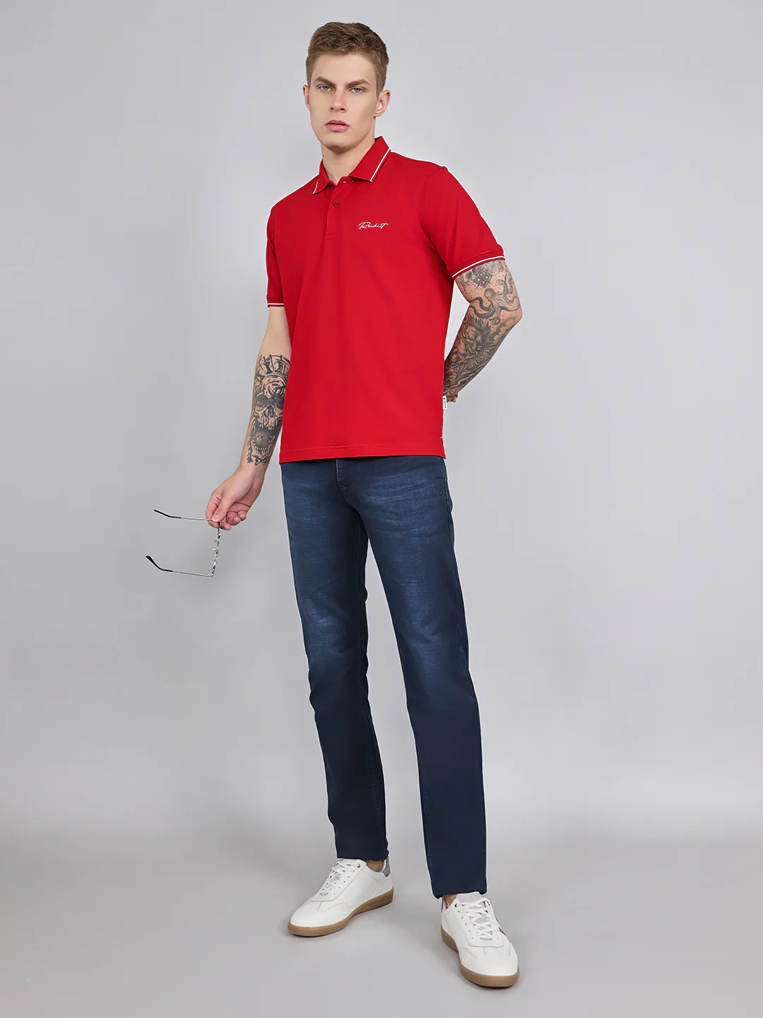 Rock.it Men Red Solid Collar Half Sleeve T-Shirt - Image 5