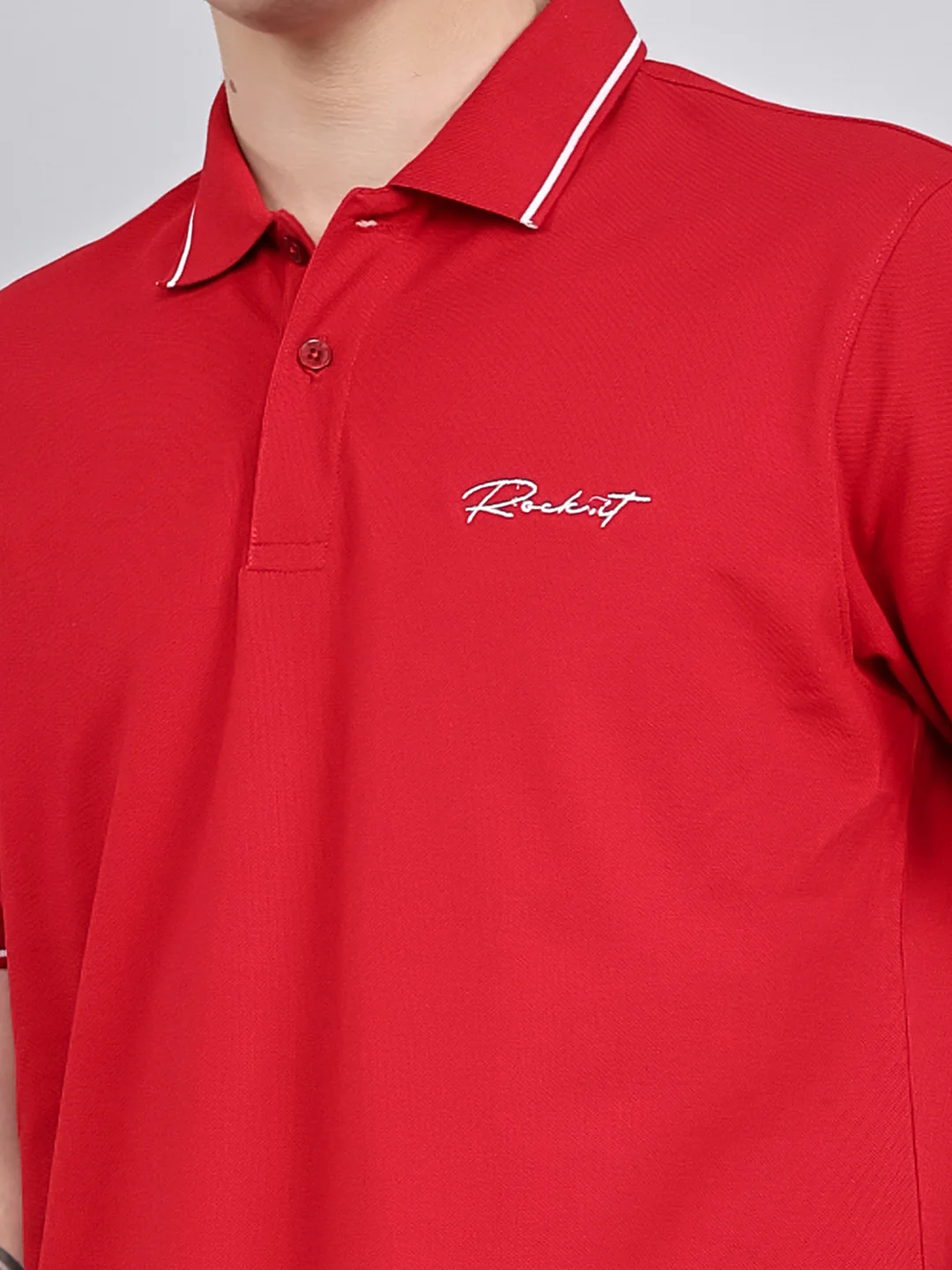 Rock.it Men Red Solid Collar Half Sleeve T-Shirt - Image 6