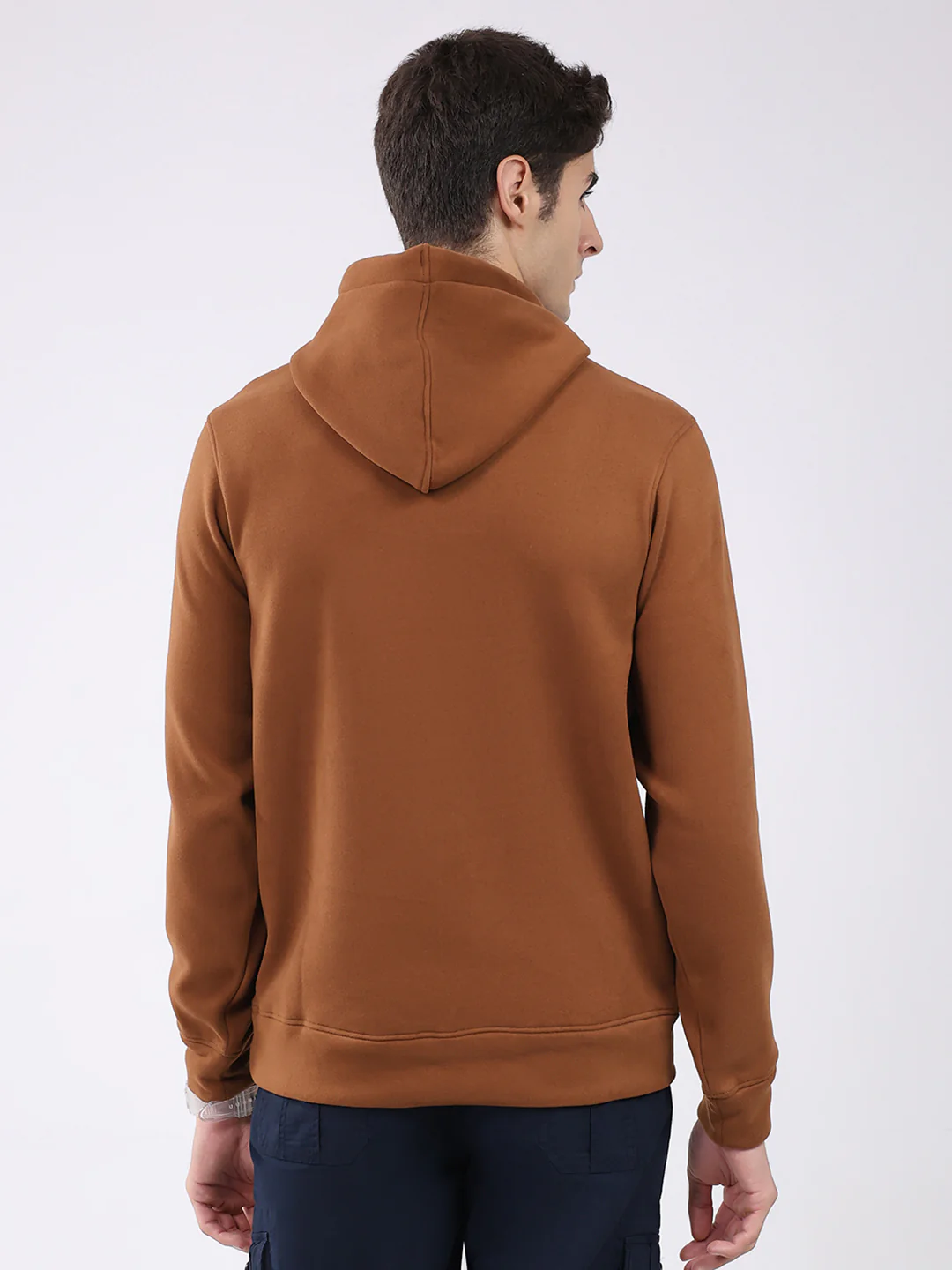Rock.it Men Tan Solid Hooded Full Sleeve Sweatshirt - Image 5