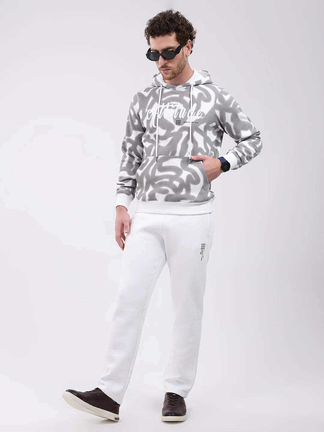 Rock.it Men White Printed Hooded Full Sleeve Winter Tracksuit - Image 2