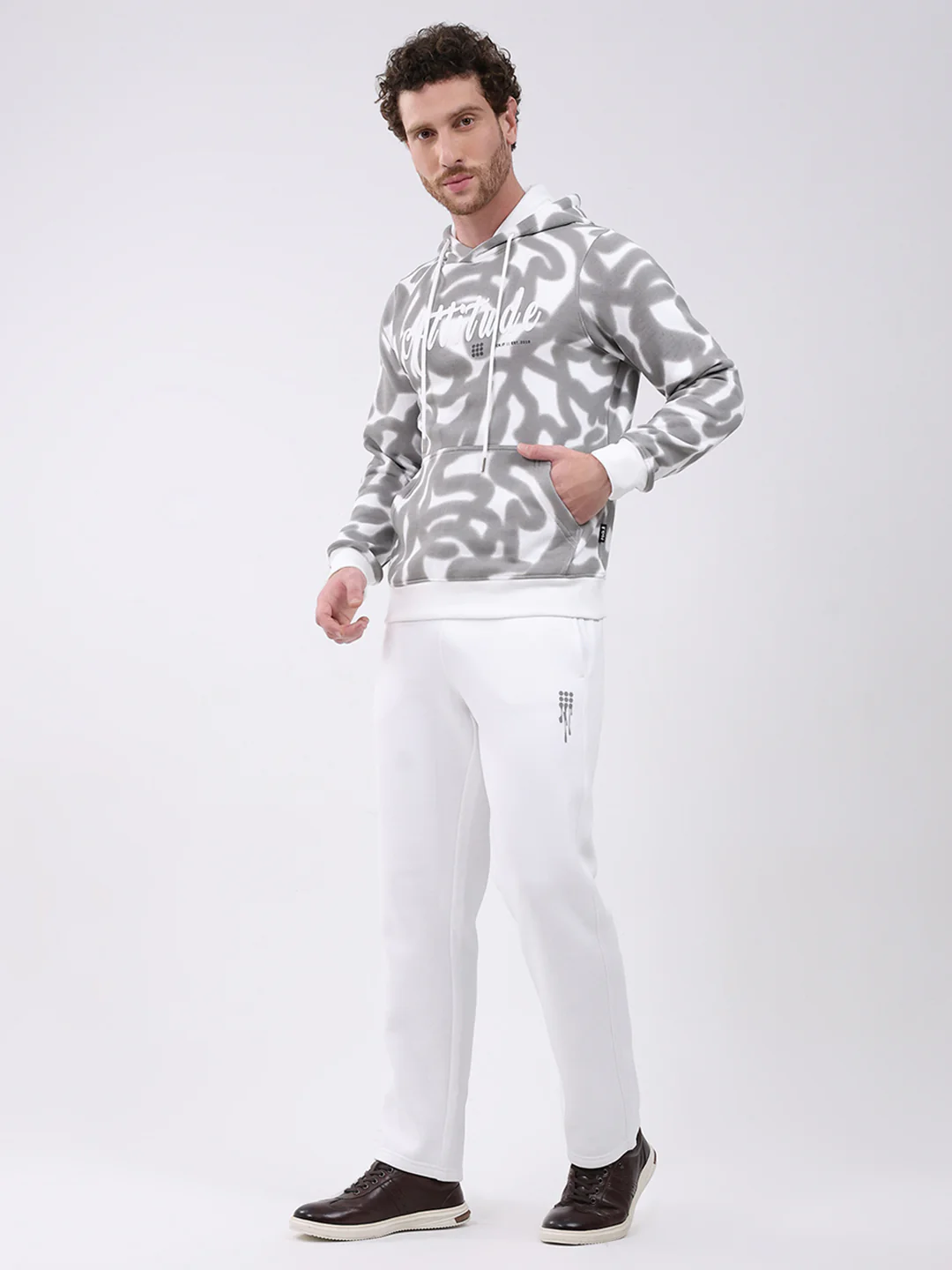 Rock.it Men White Printed Hooded Full Sleeve Winter Tracksuit - Image 3