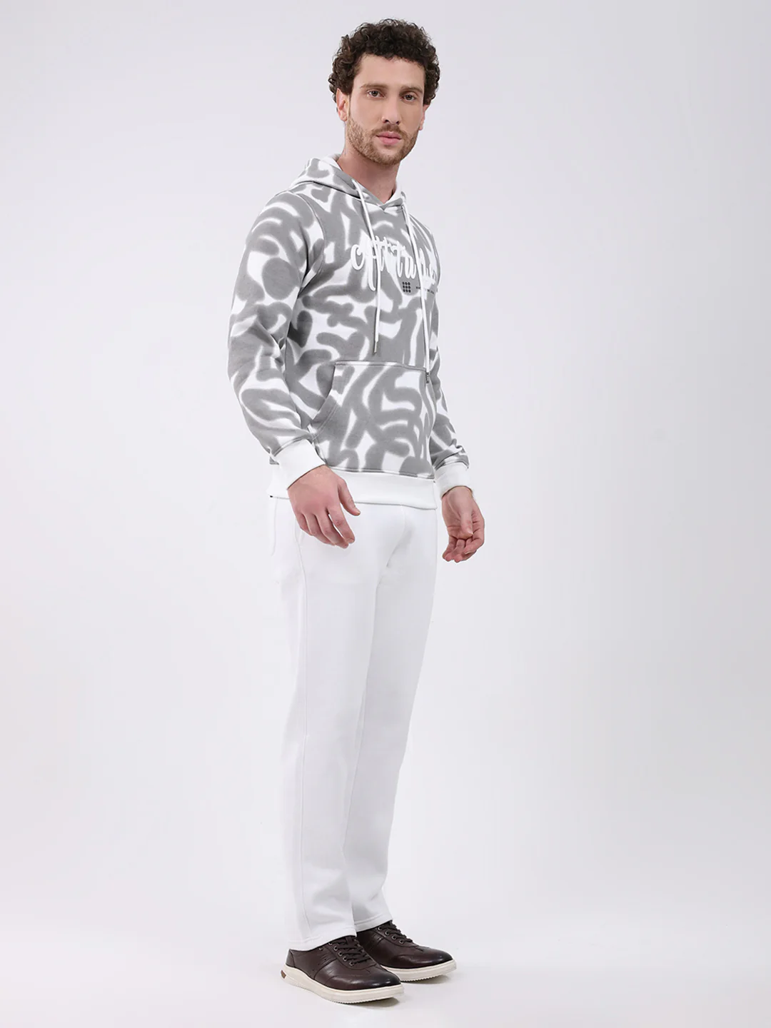 Rock.it Men White Printed Hooded Full Sleeve Winter Tracksuit - Image 4