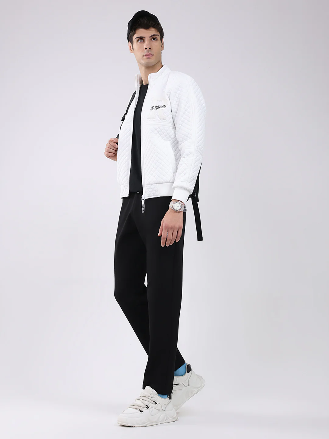 Rock.it Men White Self Design Mock Neck Full Sleeve Jacket - Image 2