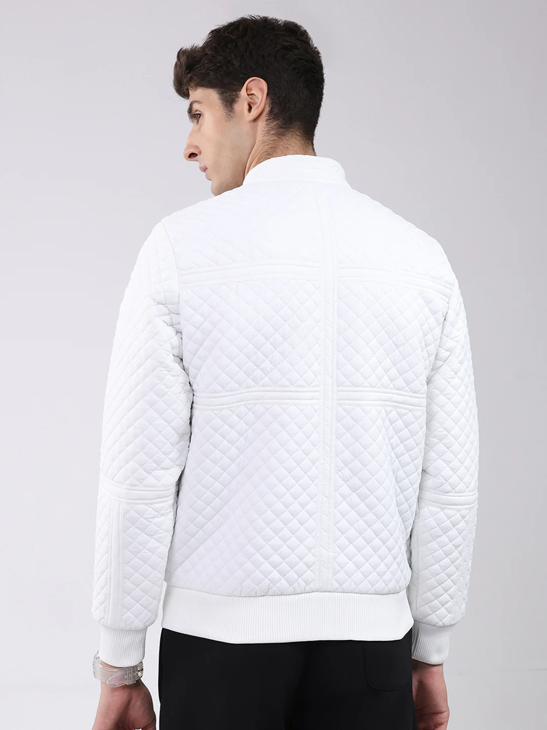Rock.it Men White Self Design Mock Neck Full Sleeve Jacket - Image 5