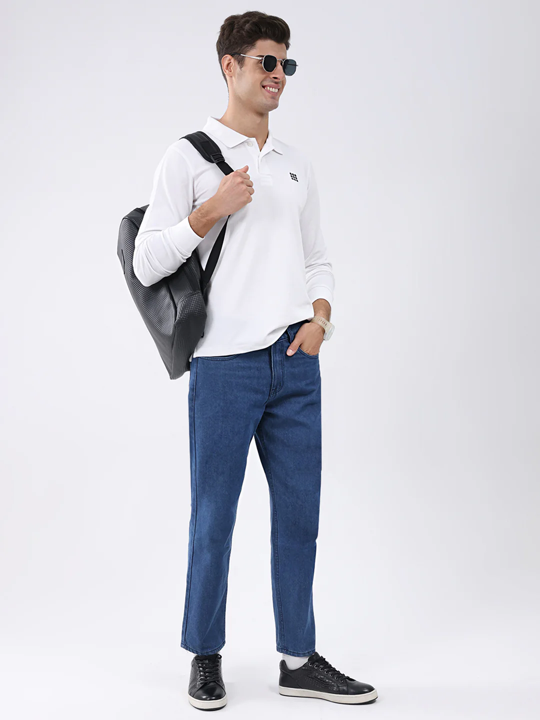 Rock.it Men White Solid Collar Full Sleeve Winter T-Shirt - Image 2