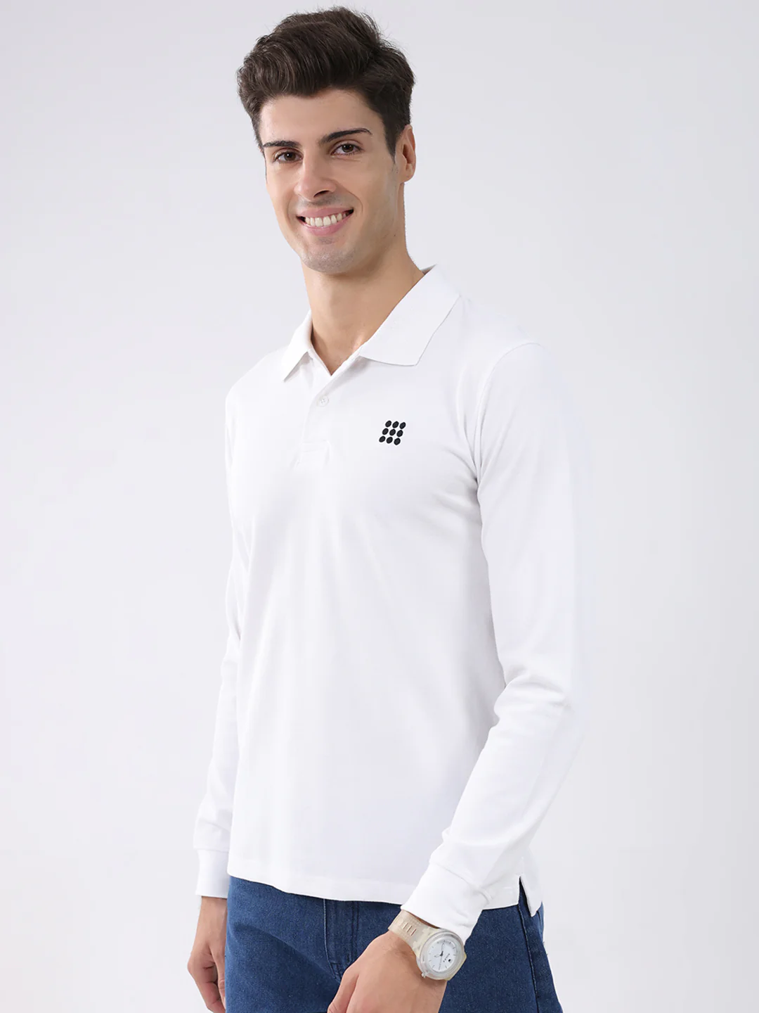 Rock.it Men White Solid Collar Full Sleeve Winter T-Shirt - Image 3