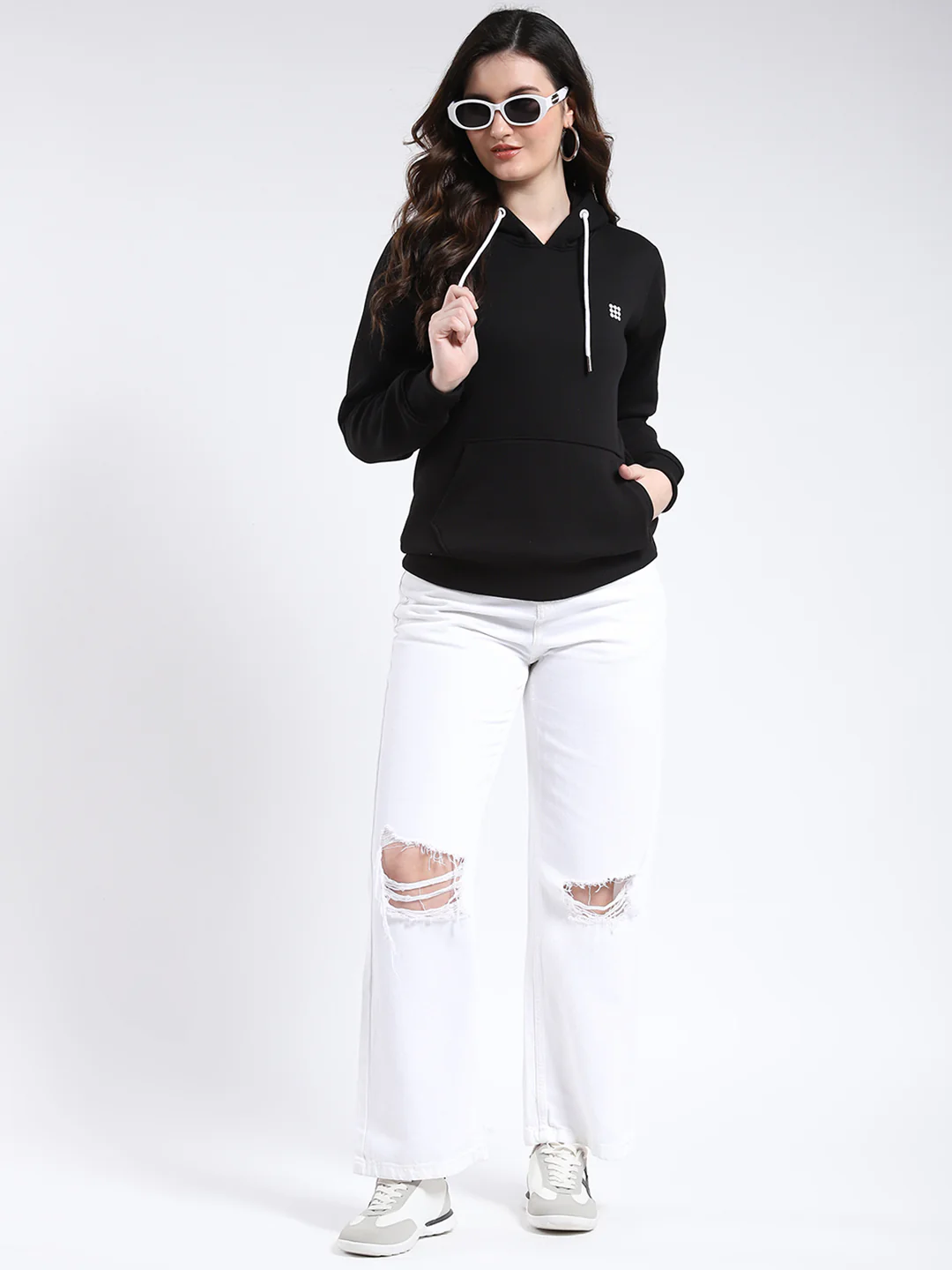 Rock.it Women Black Solid Hooded Full Sleeve Sweatshirt - Image 2