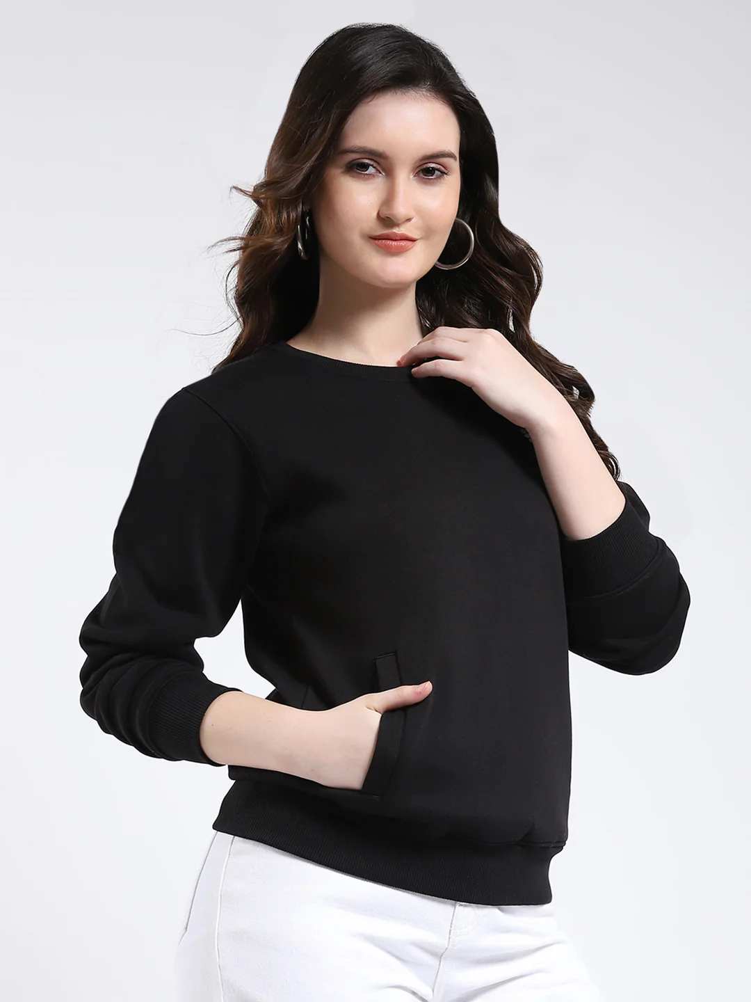 Rock.it Women Black Solid Round Neck Full Sleeve Sweatshirt - Image 4
