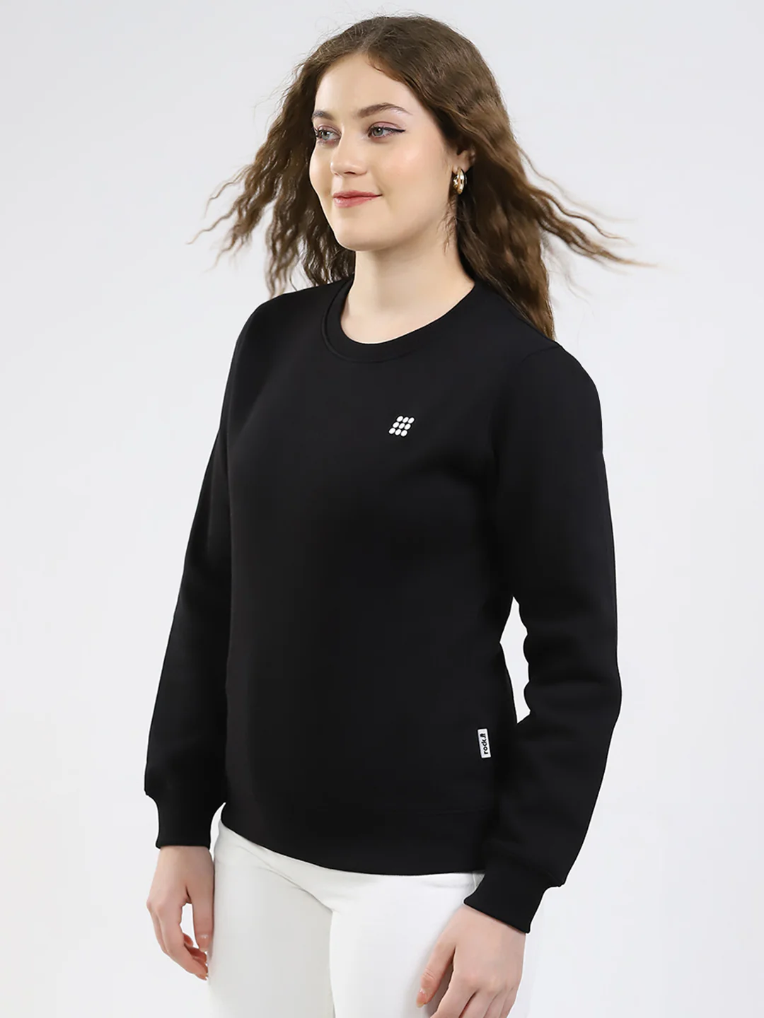 Rock.it Women Black Solid Round Neck Full Sleeve Sweatshirt - Image 3