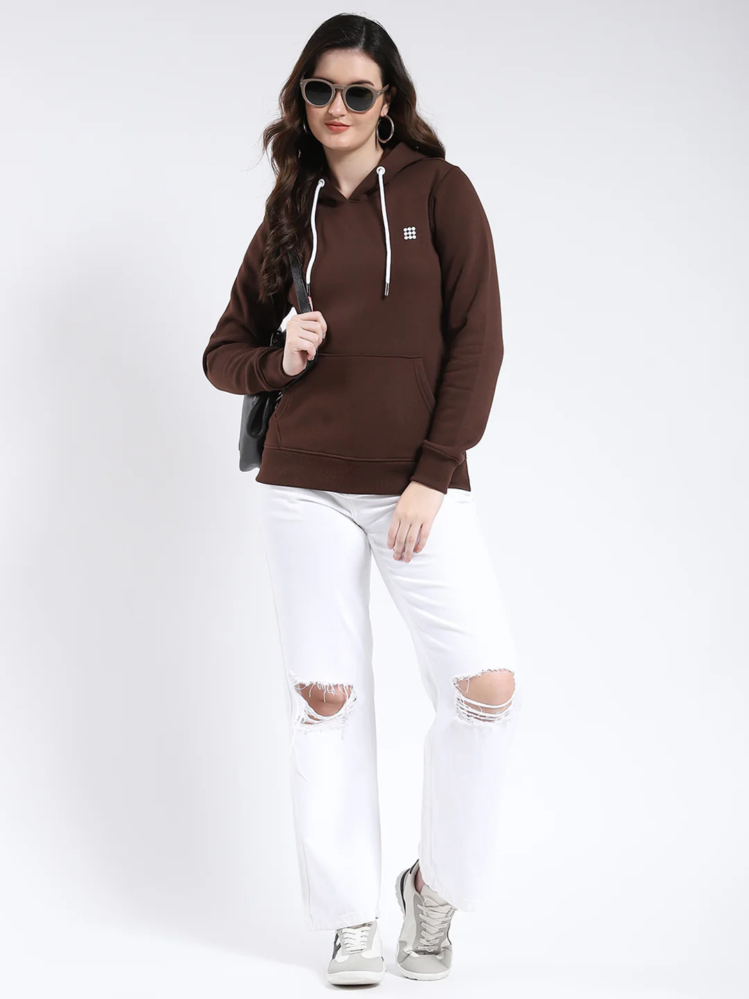 Rock.it Women Brown Solid Hooded Full Sleeve Sweatshirt - Image 2