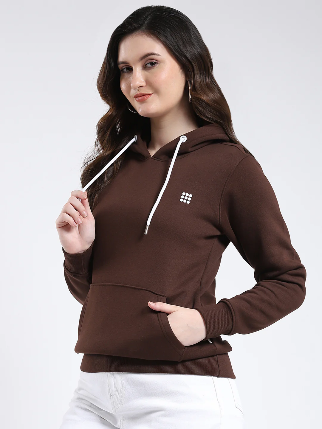 Rock.it Women Brown Solid Hooded Full Sleeve Sweatshirt - Image 3