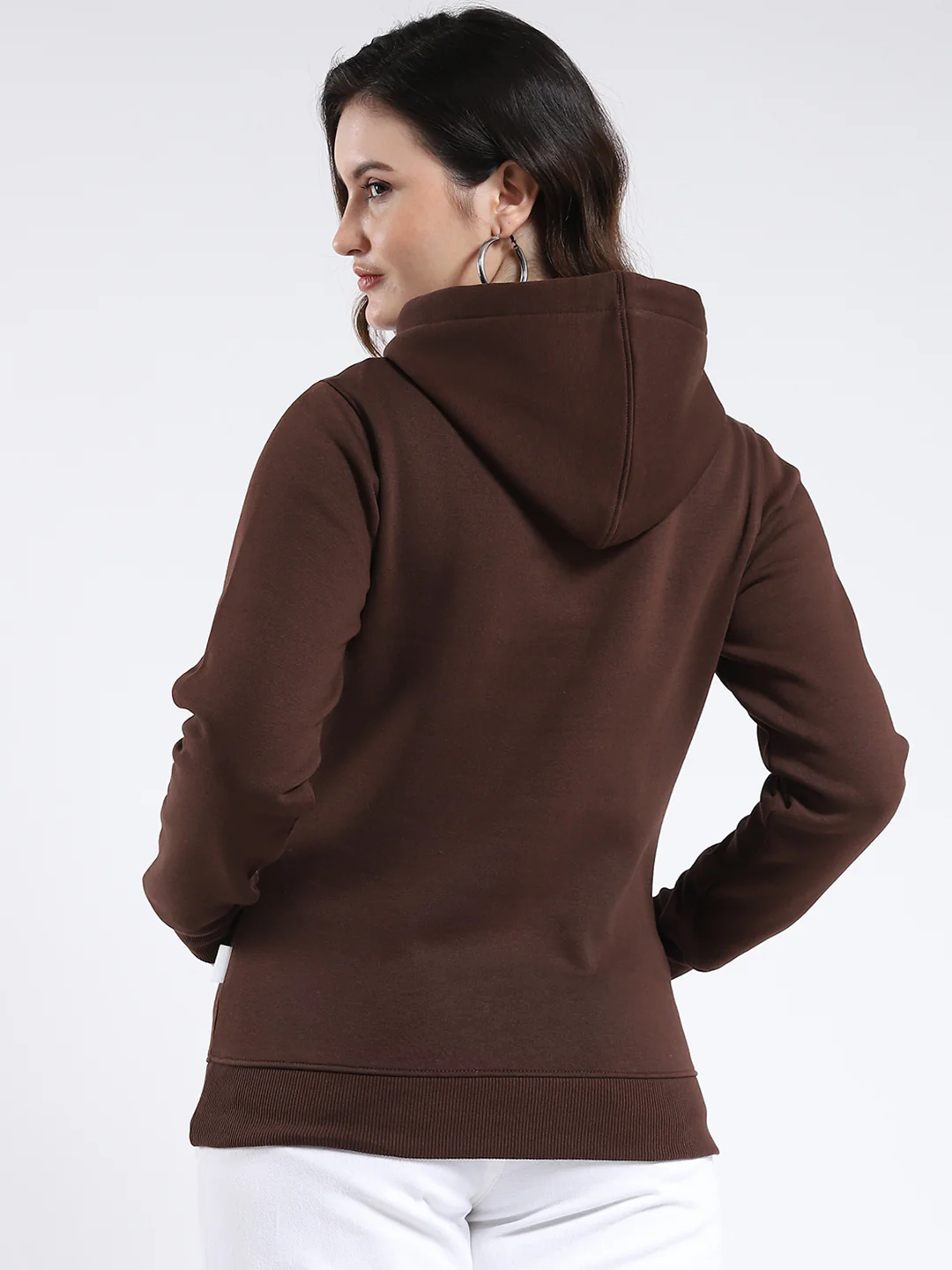 Rock.it Women Brown Solid Hooded Full Sleeve Sweatshirt - Image 5