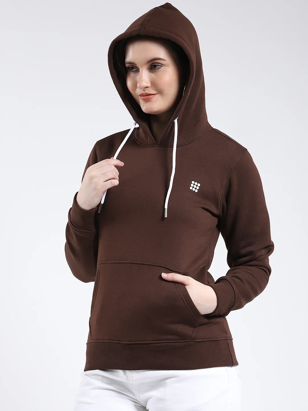 Rock.it Women Brown Solid Hooded Full Sleeve Sweatshirt - Image 6