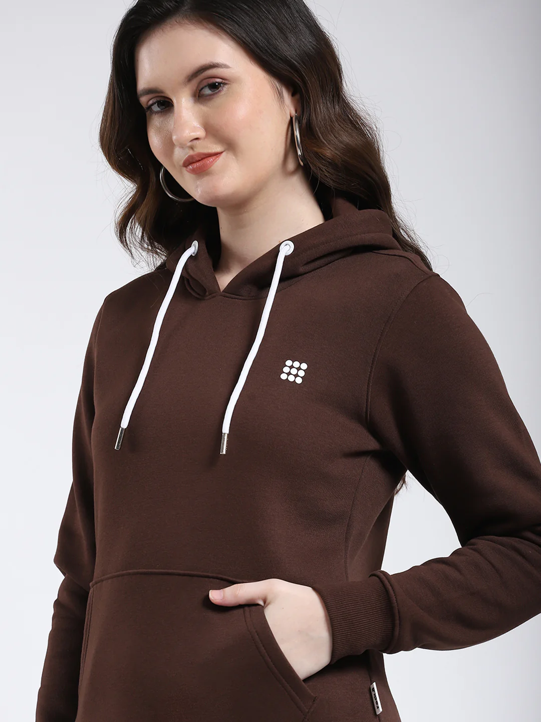 Rock.it Women Brown Solid Hooded Full Sleeve Sweatshirt - Image 7