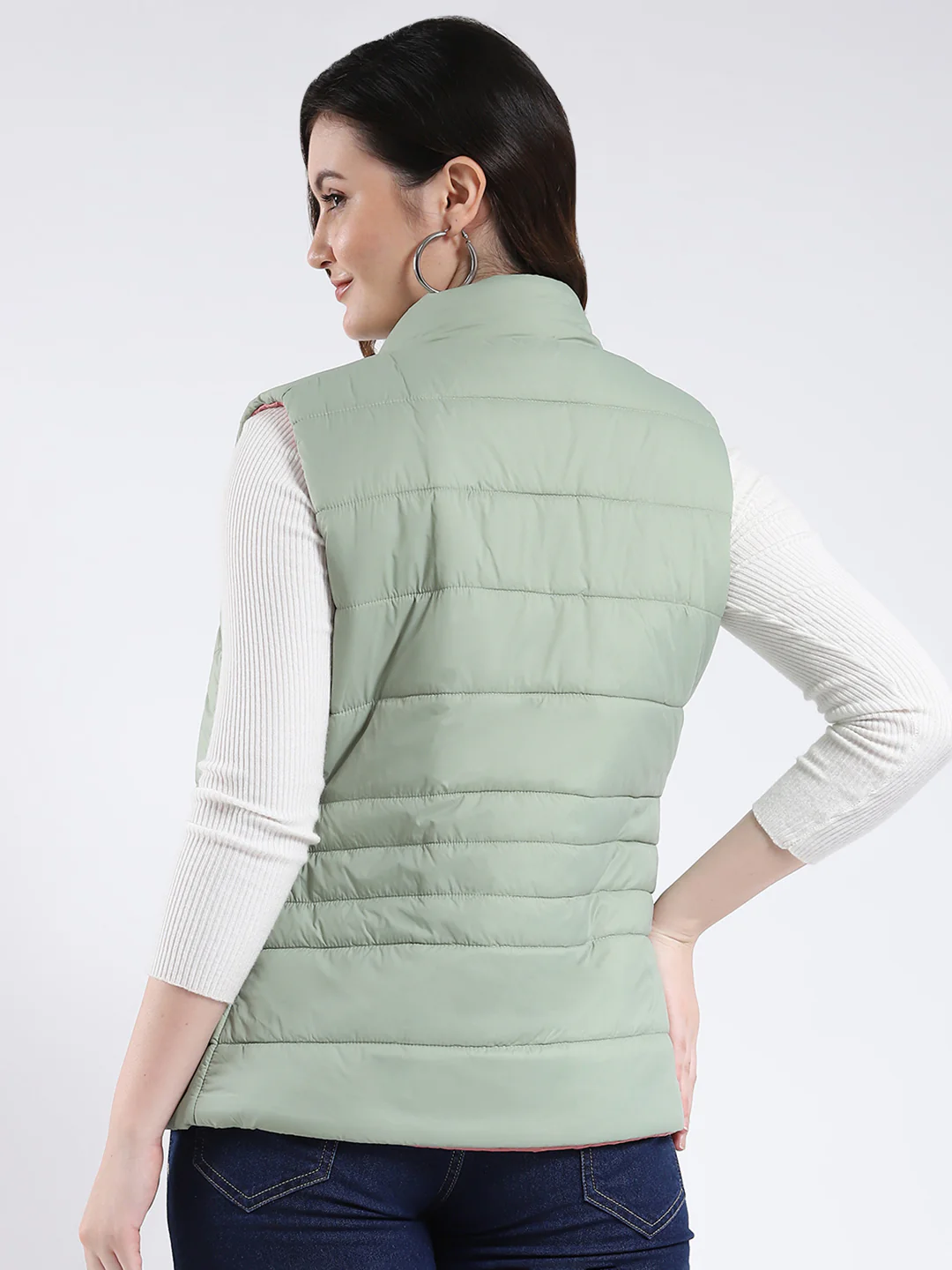 Rock.it Women Green & Pink Solid Mock Neck Sleeveless Jacket - Image 5