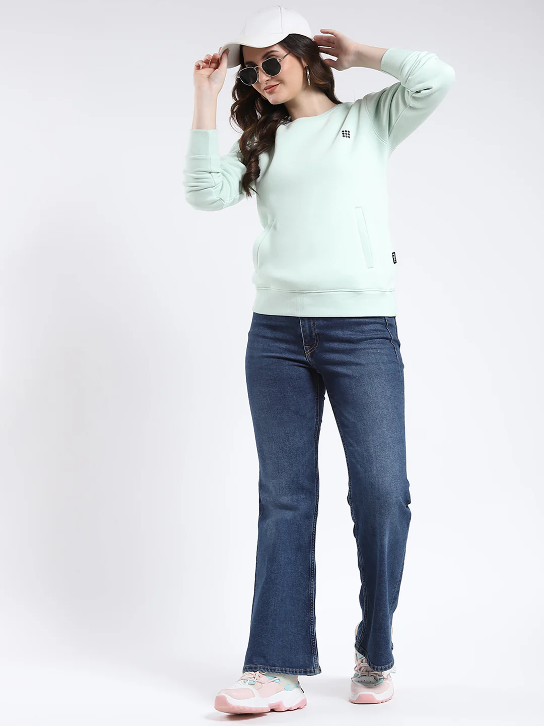 Rock.it Women Green Solid Round Neck Full Sleeve Sweatshirt - Image 2