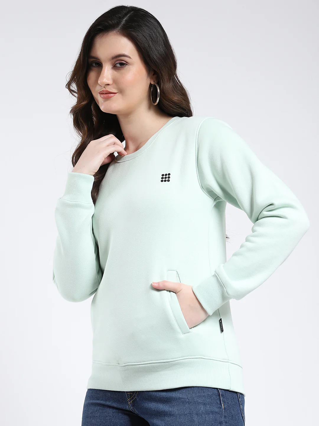 Rock.it Women Green Solid Round Neck Full Sleeve Sweatshirt - Image 3