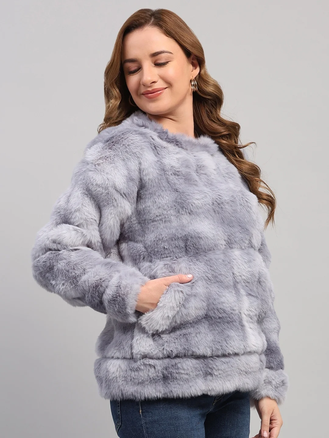 Rock.it Women Grey Self Design Round Neck Full Sleeve Sweatshirt - Image 4