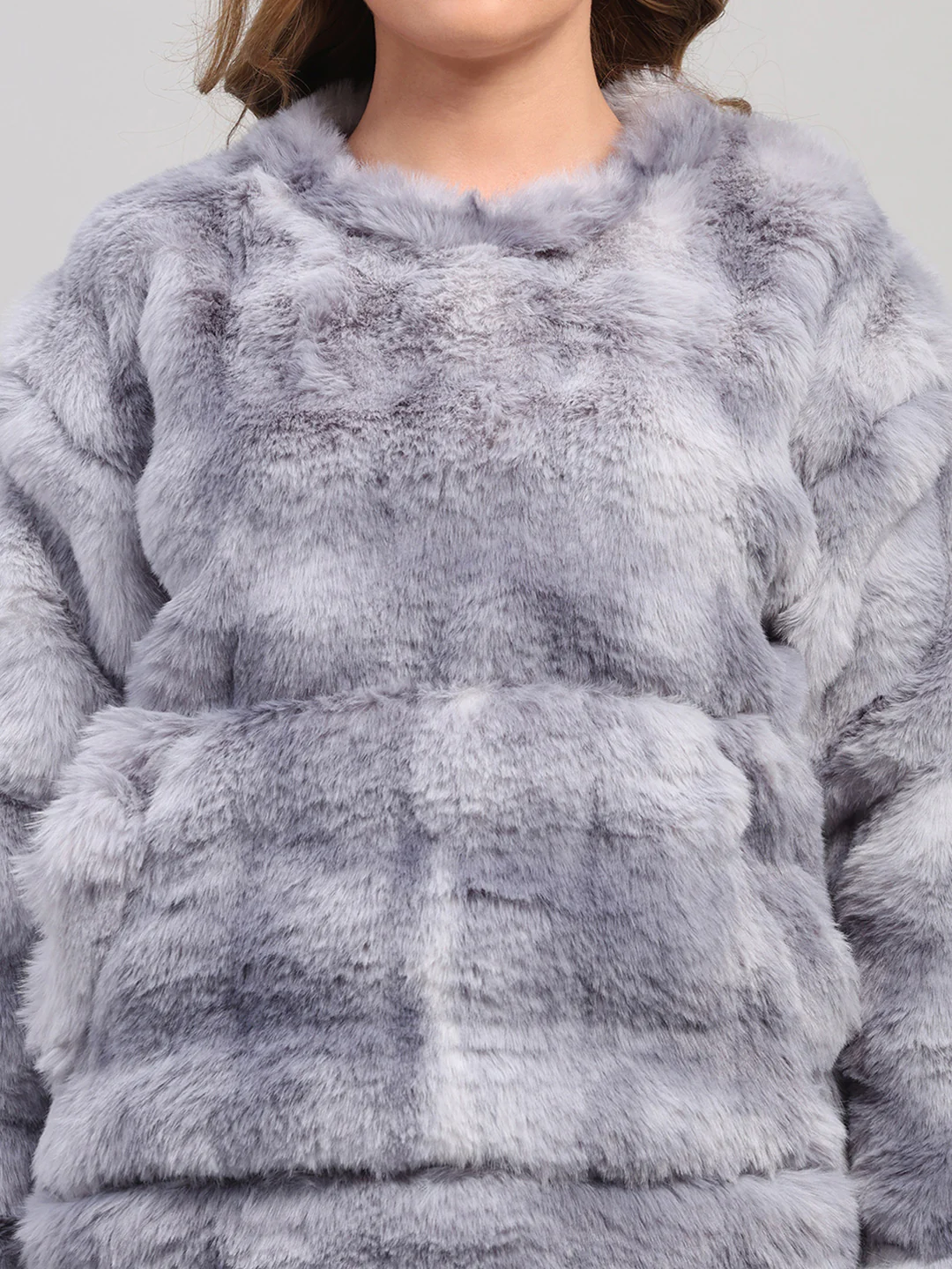 Rock.it Women Grey Self Design Round Neck Full Sleeve Sweatshirt - Image 7