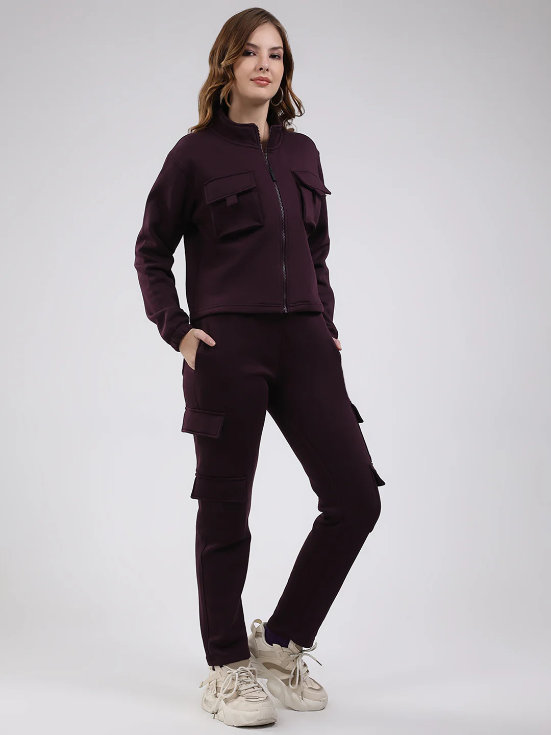 Rock.it Women Maroon Solid Mock Neck Full Sleeve Winter Tracksuit - Image 4