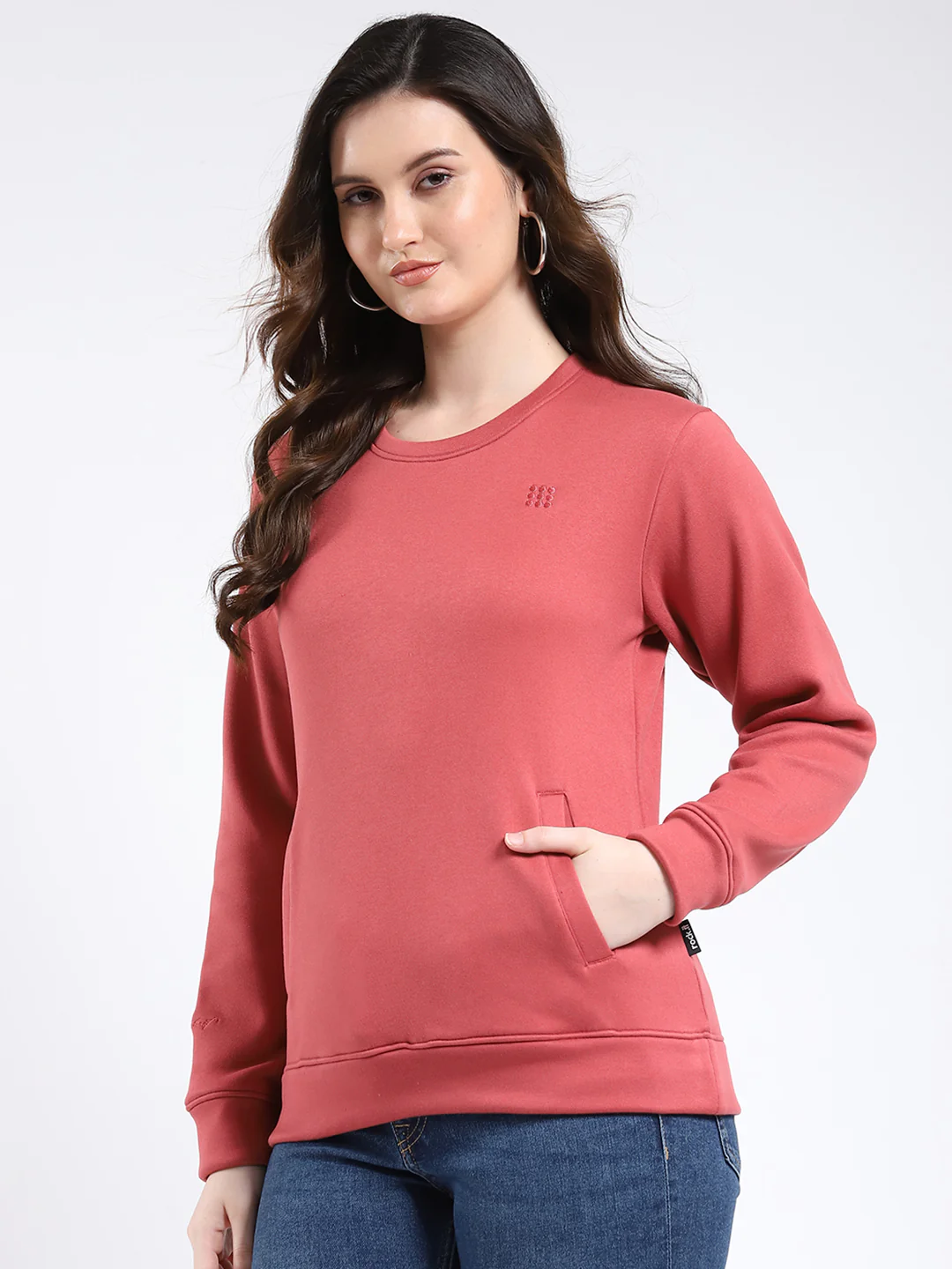 Rock.it Women Orange Solid Round Neck Full Sleeve Sweatshirt - Image 3