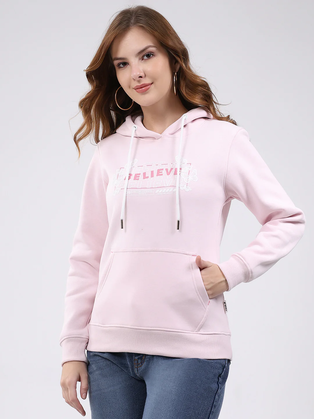 Rock.it Women Pink Printed Hooded Full Sleeve Sweatshirt - Image 3